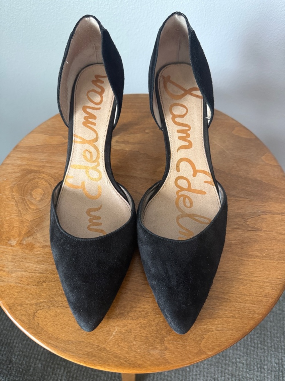 Sam Edelman Black Suede D'Orsay Pointed Toe Heels